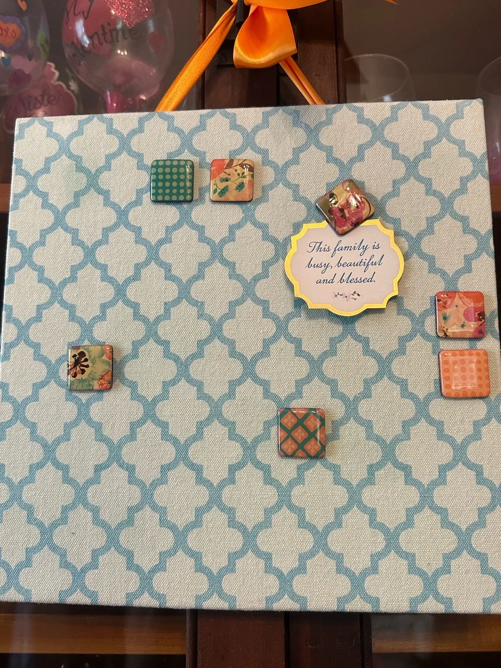 Blue Patterned Fabric Wall Decor Board with Decorative magnets